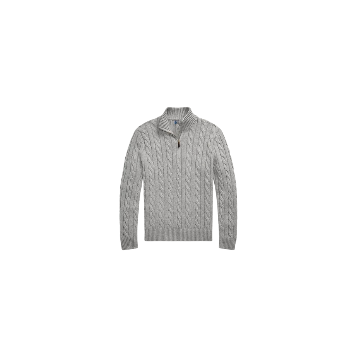 Klassischer RL Baumwollpullover mit Zopfmuster und Reißverschlusskragen
