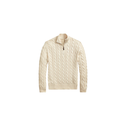 Klassischer RL Baumwollpullover mit Zopfmuster und Reißverschlusskragen