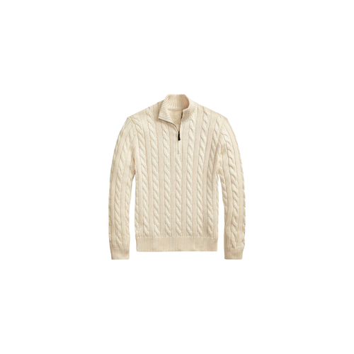 Klassischer RL Baumwollpullover mit Zopfmuster und Reißverschlusskragen