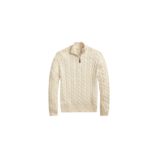 Klassischer RL Baumwollpullover mit Zopfmuster und Reißverschlusskragen