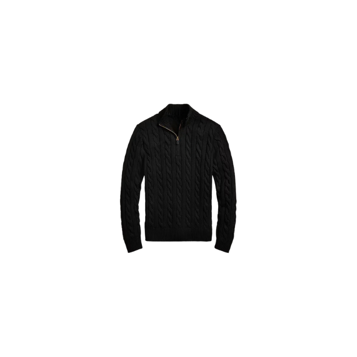 Klassischer RL Baumwollpullover mit Zopfmuster und Reißverschlusskragen