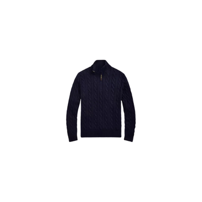 Klassischer RL Baumwollpullover mit Zopfmuster und Reißverschlusskragen